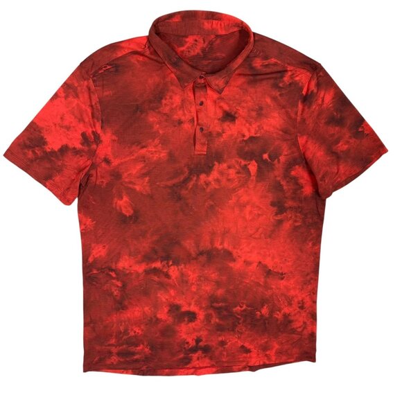Lululemon Polo Shirt Stretch Short Sleeve Red Pattern Large - Picture 1 of 6